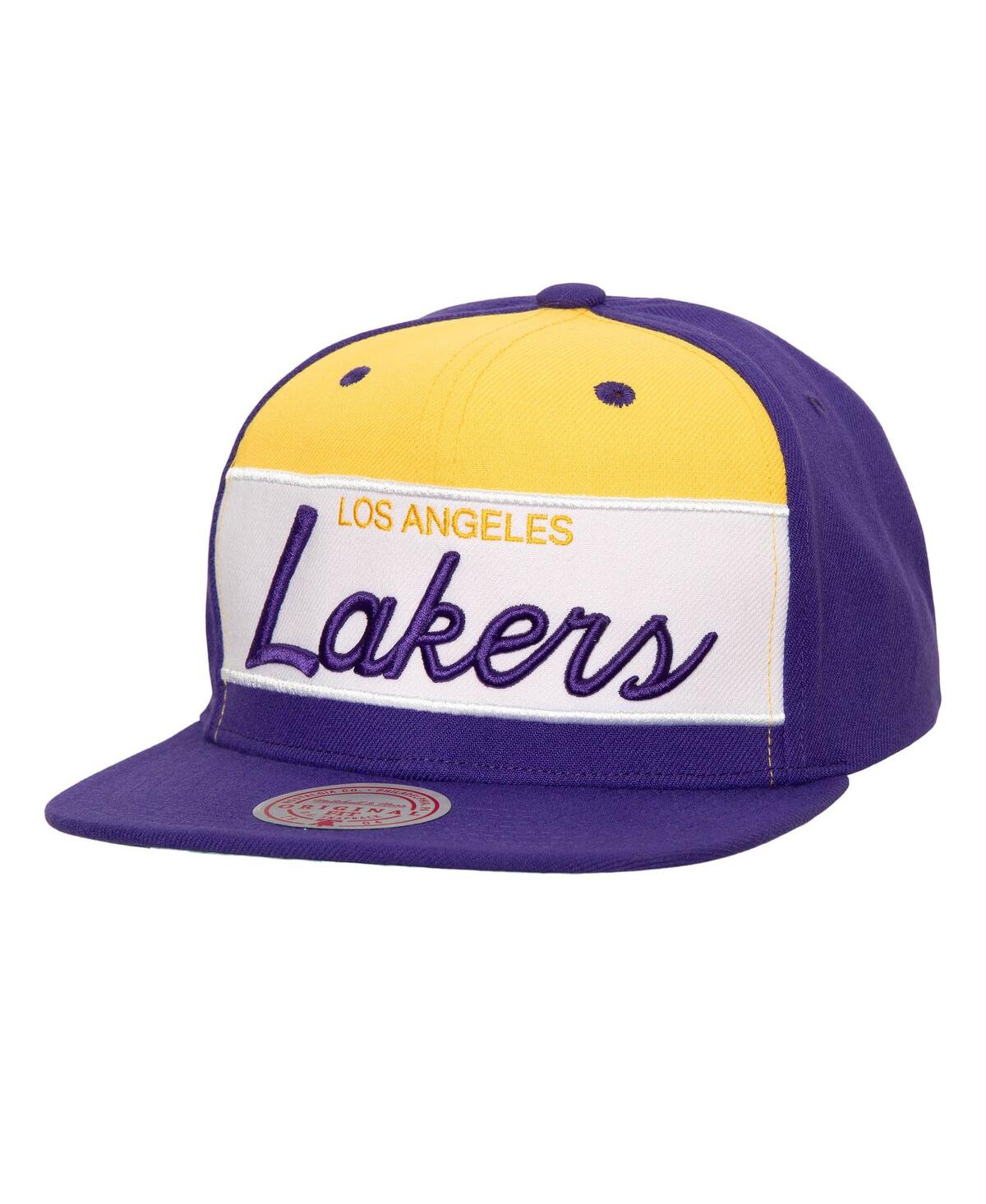 Men's Mitchell & Ness White, Purple Los Angeles Lakers Retro Sport Colorblock Script Snapback Hat - White, Purple