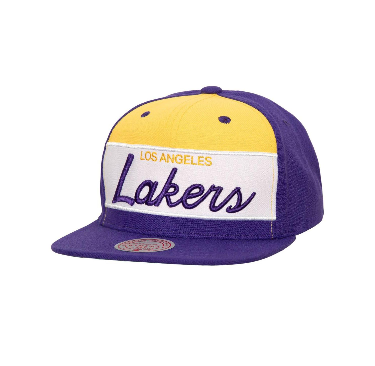 Men's White, Purple Los Angeles Lakers Retro Sport Colorblock Script Snapback Hat