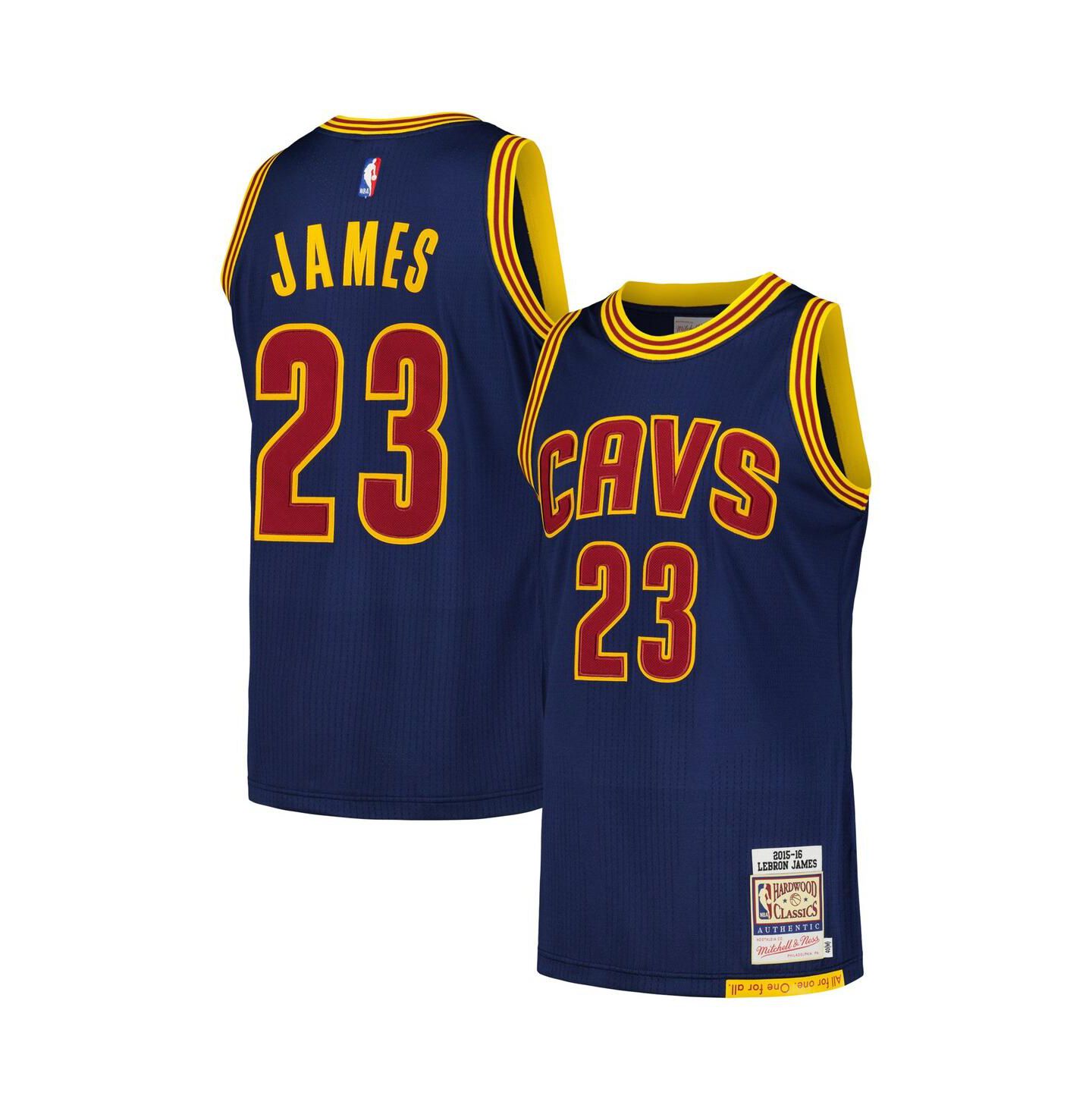 Мужской топ Mitchell & Ness LeBron James Navy Distressed Cleveland Cavaliers 2015/16 Hardwood Classics Authentic Jersey — фото 1