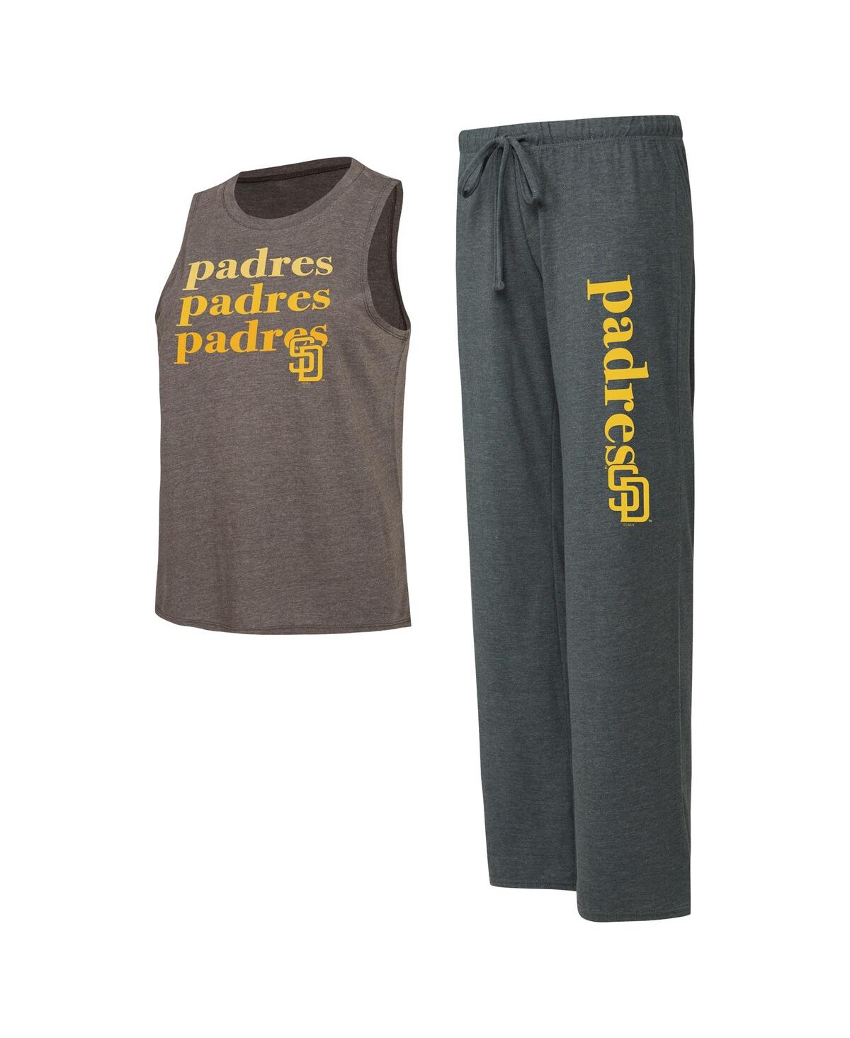 Shop Concepts Sport Women's  Charcoal, Brown San Diego Padres Meter Muscle Tank And Pants Sleep Set In Charcoal,brown