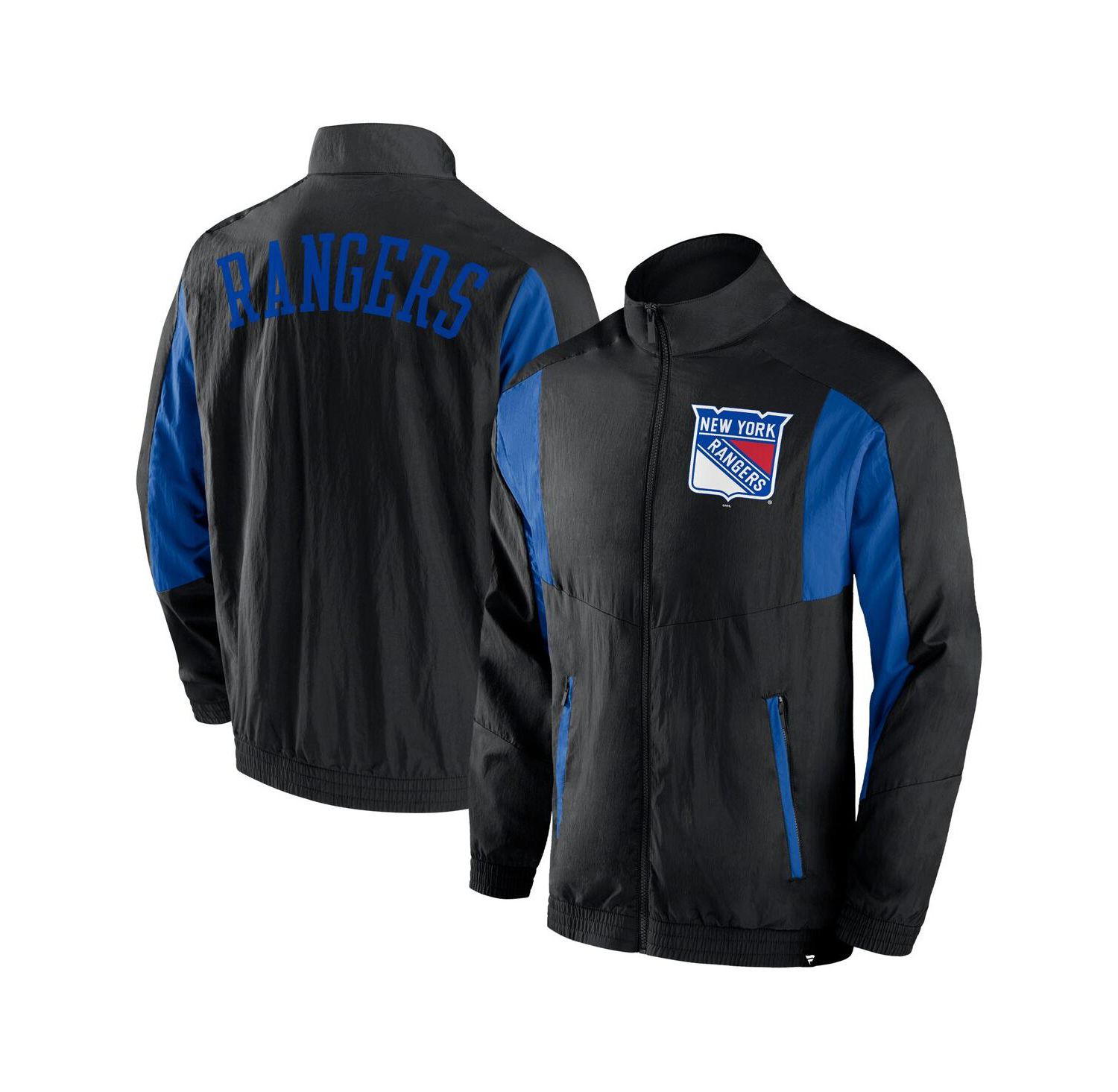 Men's Black New York Rangers Step Up Crinkle Raglan Full-Zip Windbreaker Jacket