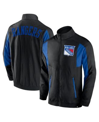 Men's Fanatics Black New York Rangers Step Up Crinkle Raglan Full-Zip ...
