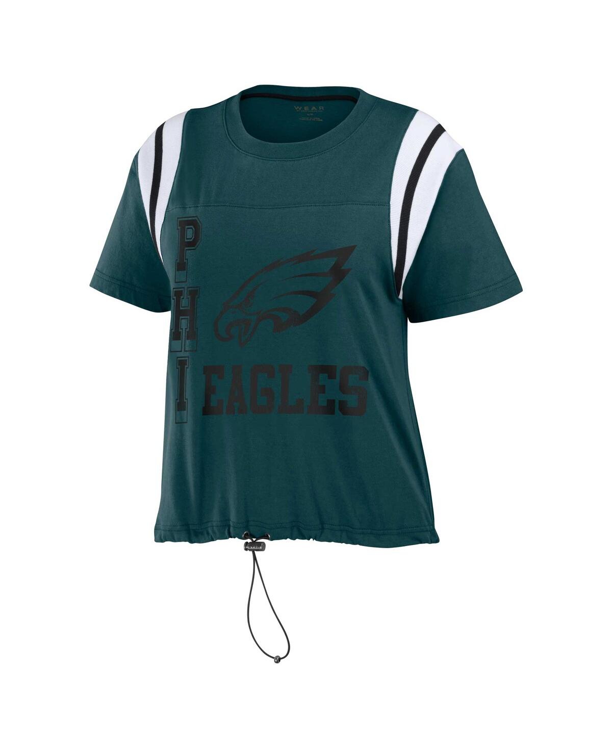 Shop Wear By Erin Andrews Women's  Midnight Green Distressed Philadelphia Eagles Cinched Colorblock T-shir