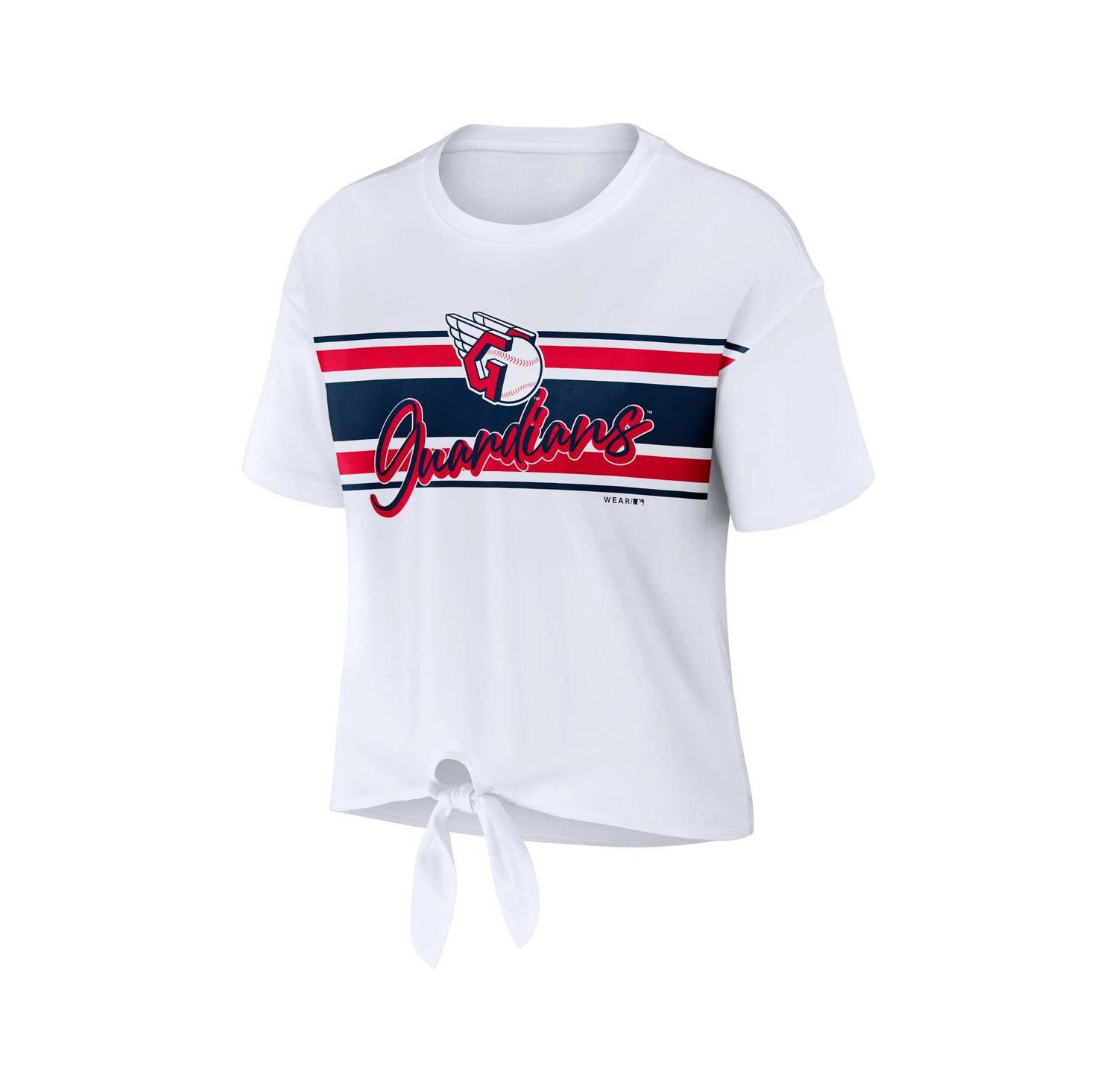 Women's White Cleveland Guardians Front Tie T-shirt