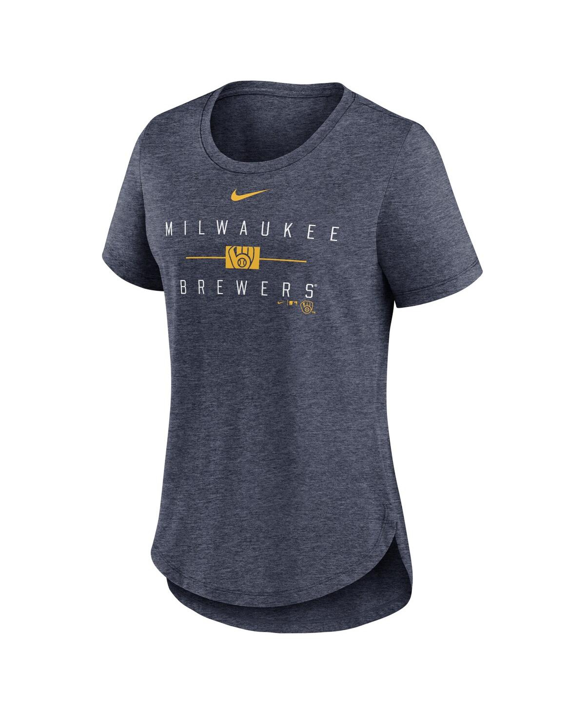 Shop Nike Women's  Heather Navy Milwaukee Brewers Knockout Team Stack Tri-blend T-shirt