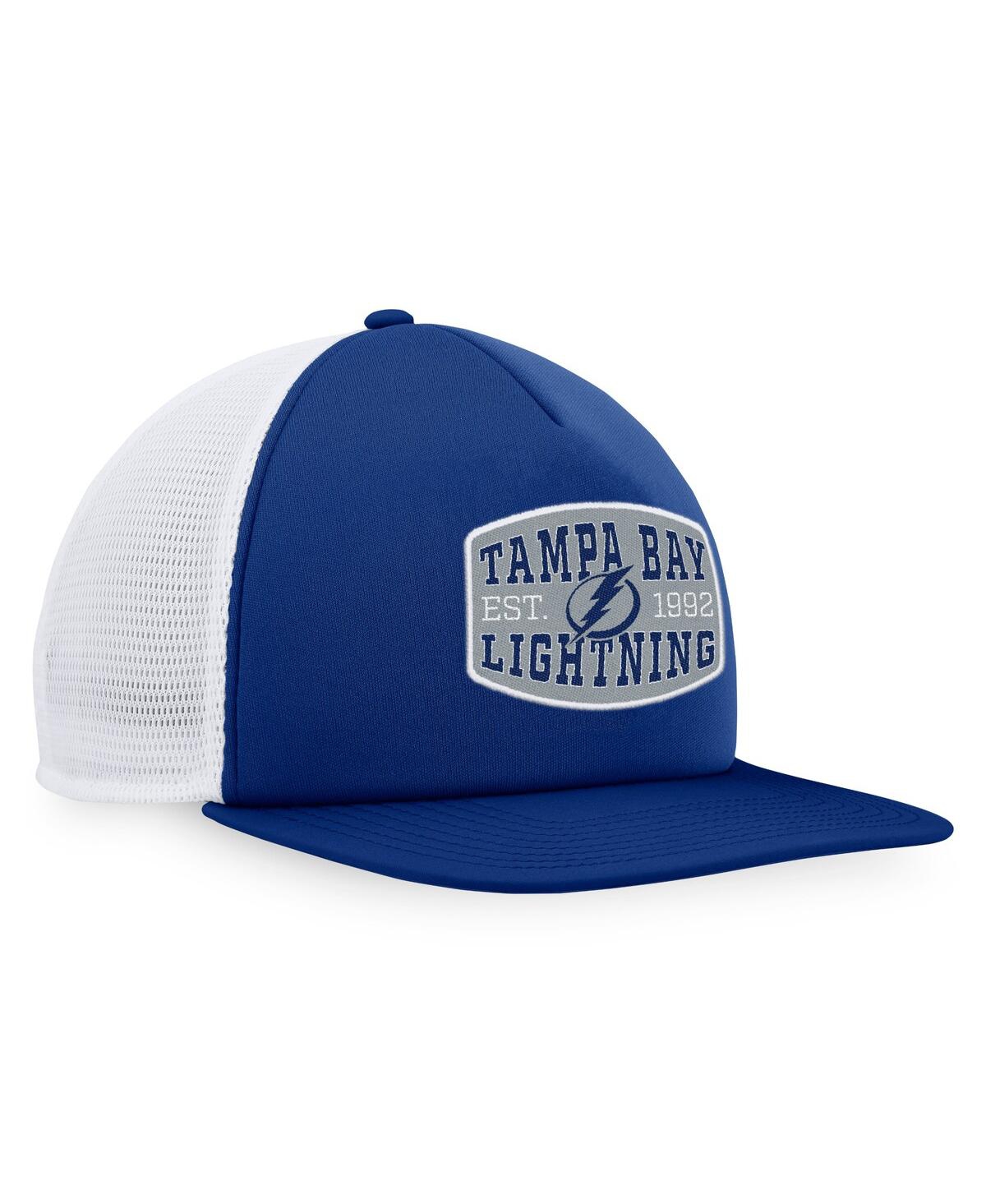 Fanatics Men's  Blue, White Tampa Bay Lightning Foam Front Patch Trucker Snapback Hat In Blue,white