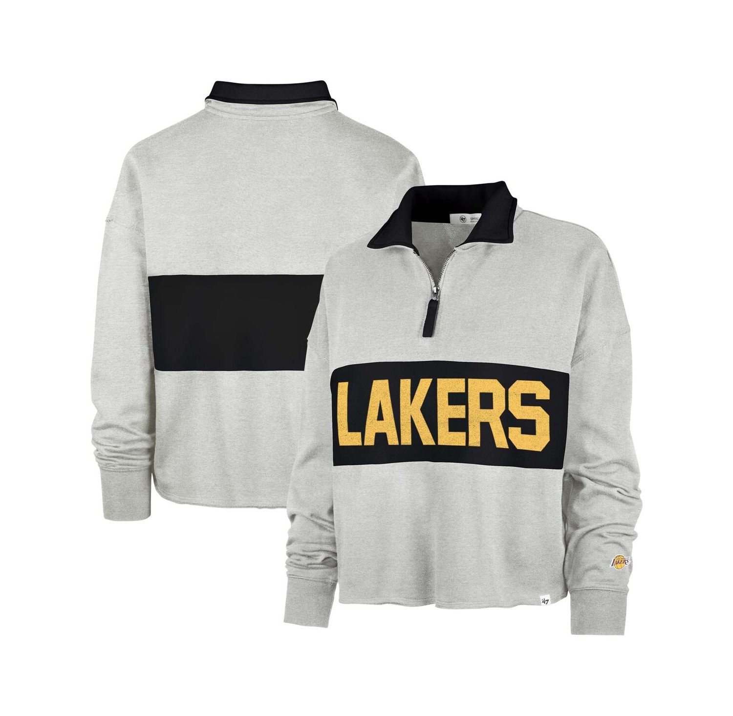 Women's Heather Gray Distressed Los Angeles Lakers Breakthrough Remi Quarter-Zip Jacket
