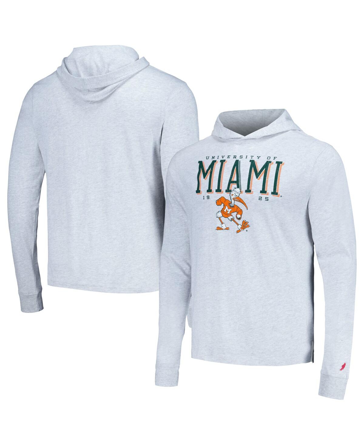 Men's League Collegiate Wear Ash Distressed Miami Hurricanes Team Stack Tumble Long Sleeve Hooded T-shirt - Ash