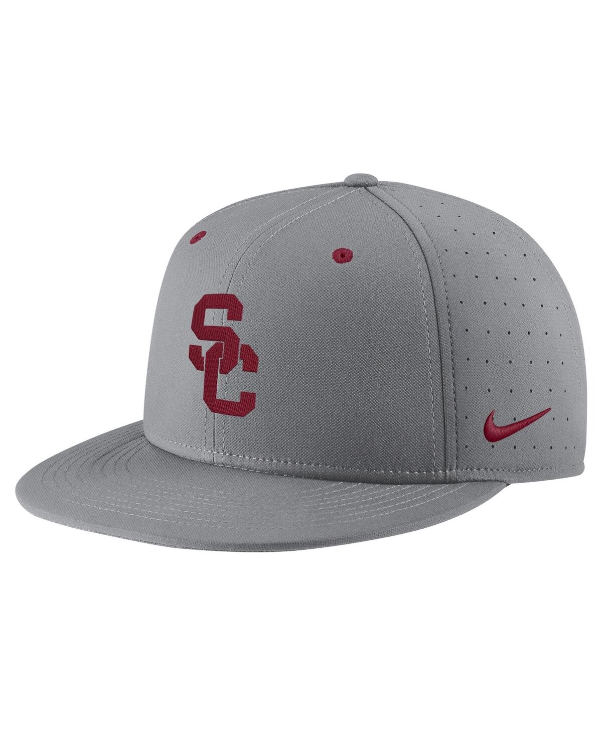 Shop Nike Men's  Gray Usc Trojans Usa Side Patch True Aerobill Performance Fitted Hat