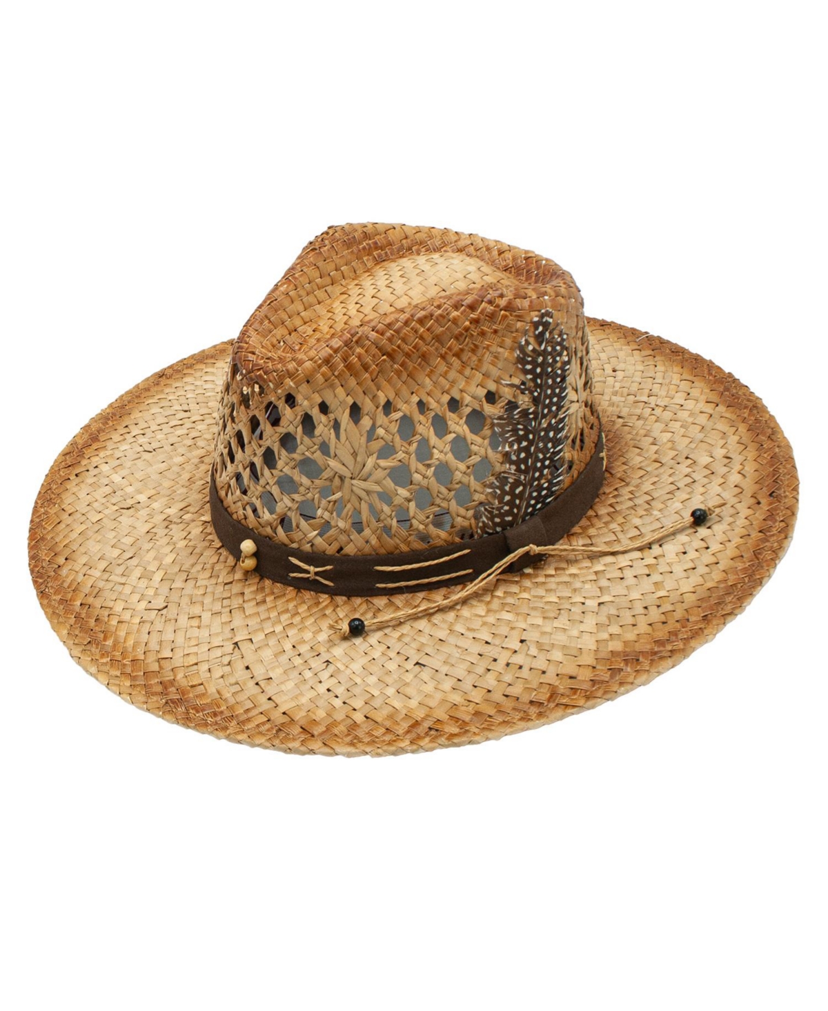 Mexican Feathered Band Straw Hat - Tea stain