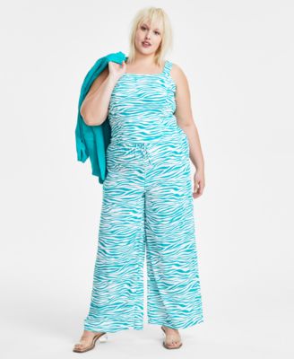 Trendy Plus Size Printed Sleeveless Square Neck Tank Printed Pull On Wide Leg Pants Created For Macys