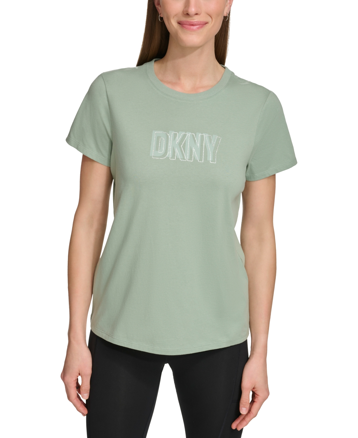 Shop Dkny Sport Women's Cotton Embellished-logo T-shirt In Lily Pad Green