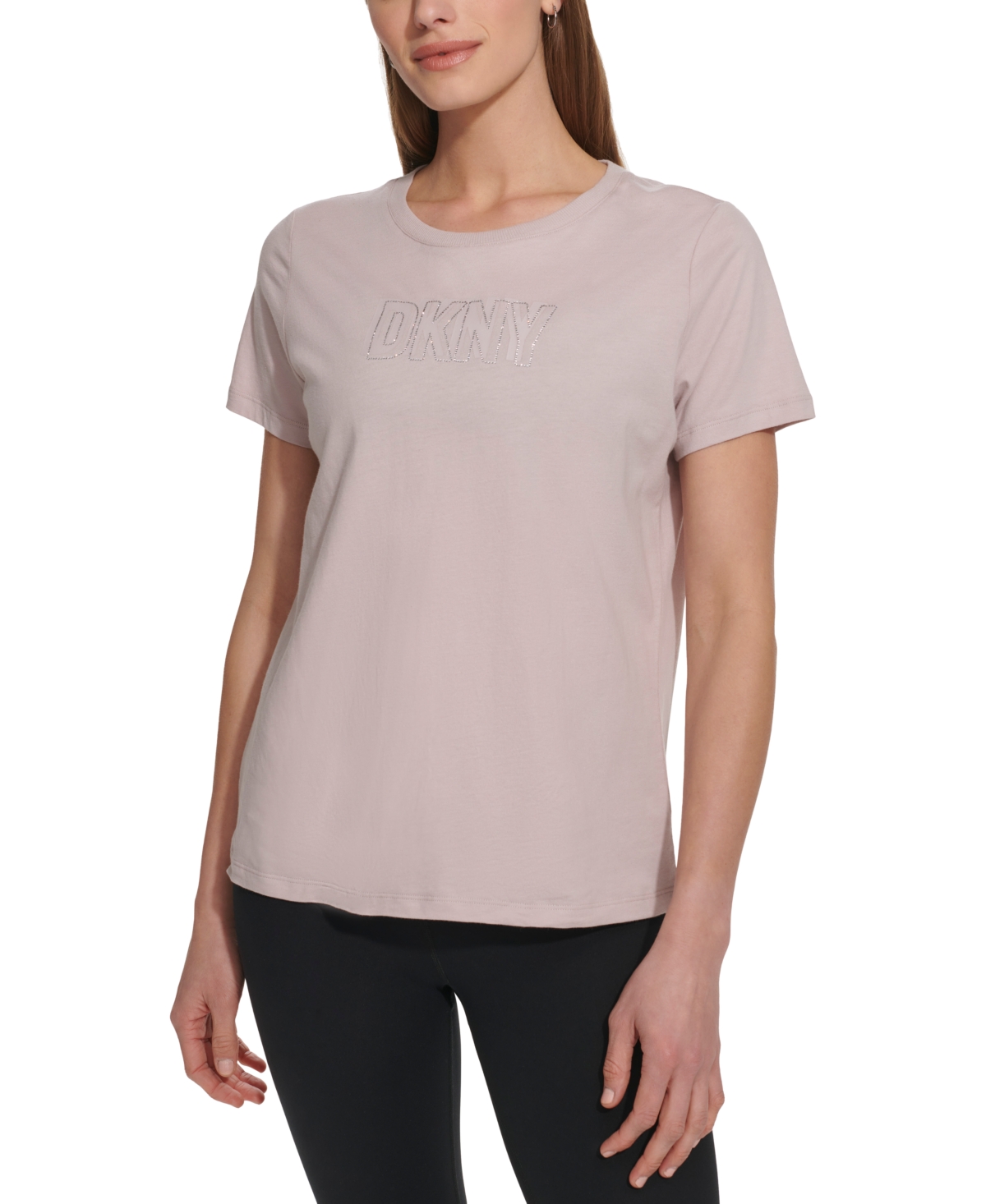 Shop Dkny Sport Women's Cotton Embellished-logo T-shirt In Dune