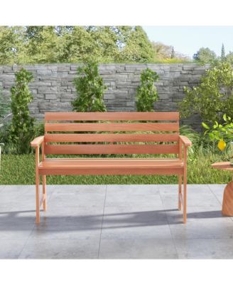Patio Solid Wood Bench Wood 2-Seat Chair with Slatted Seat & Inclined Backrest