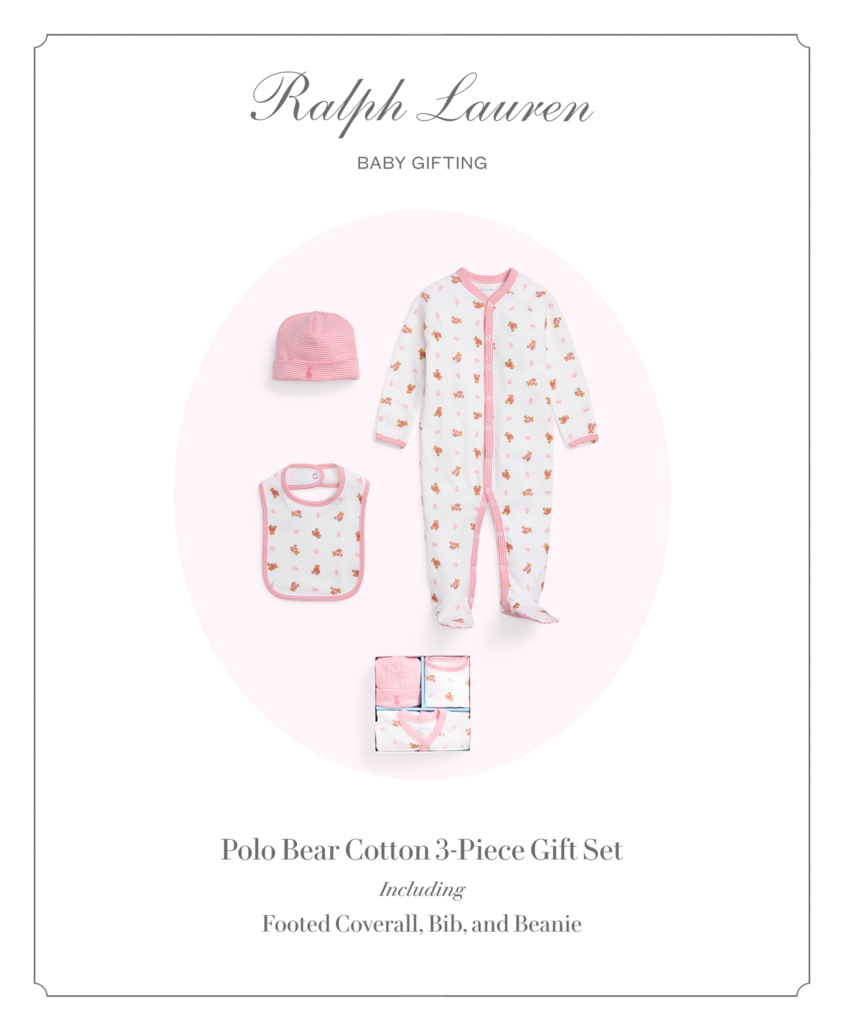 Polo Ralph Lauren Baby Girls Polo Bear Cotton 3-Piece Gift Set - Pink Bind