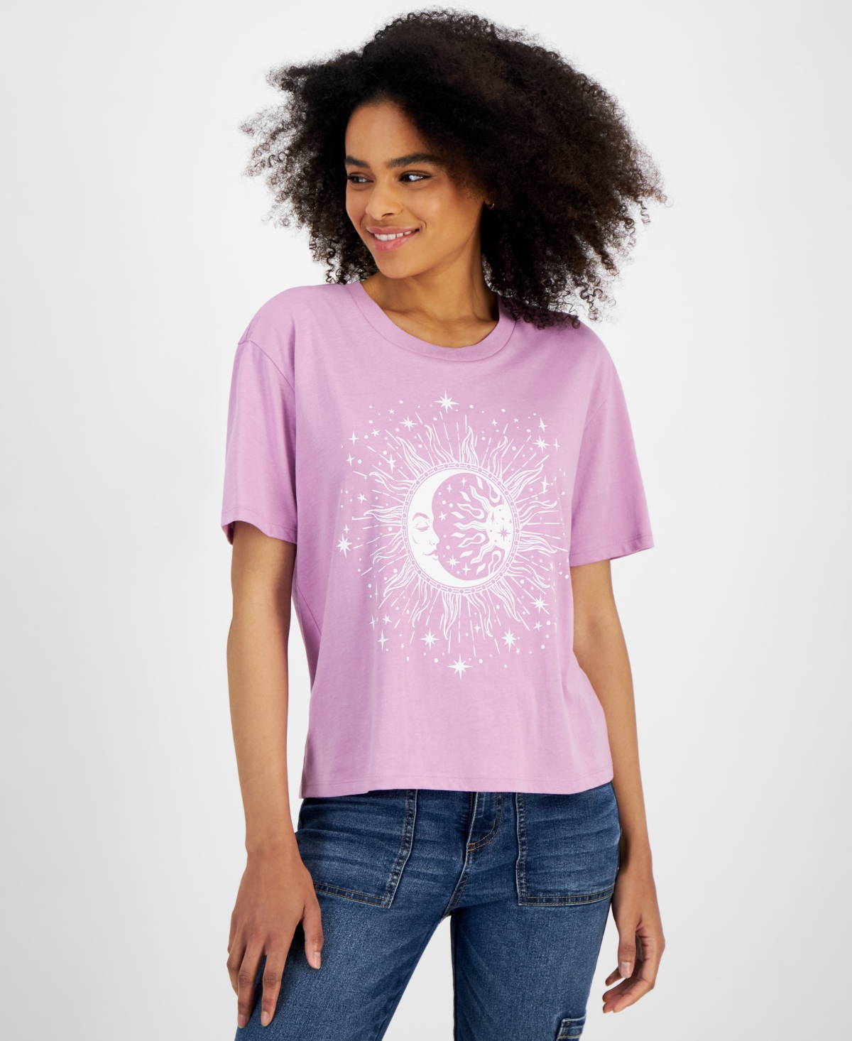 Shop Rebellious One Juniors' Party Celestial Graphic T-shirt In Party Purple