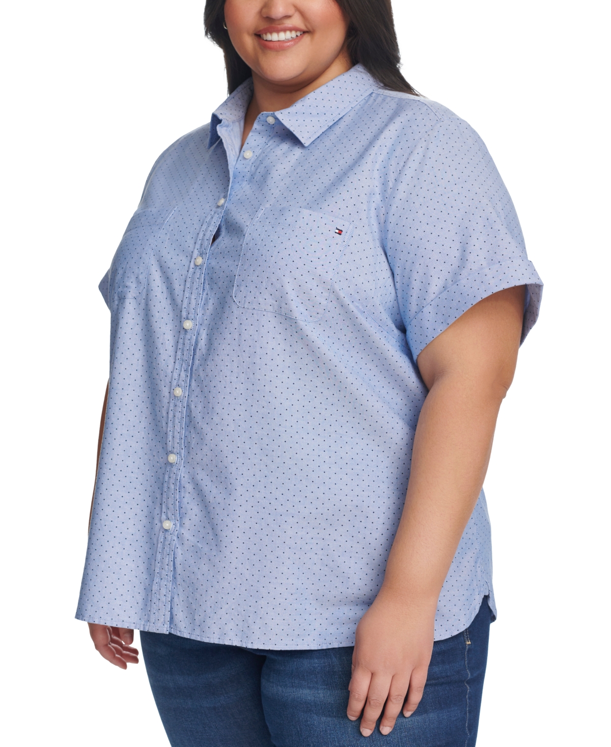 Tommy Hilfiger Plus Size Cotton Pin-Dot Camp Shirt