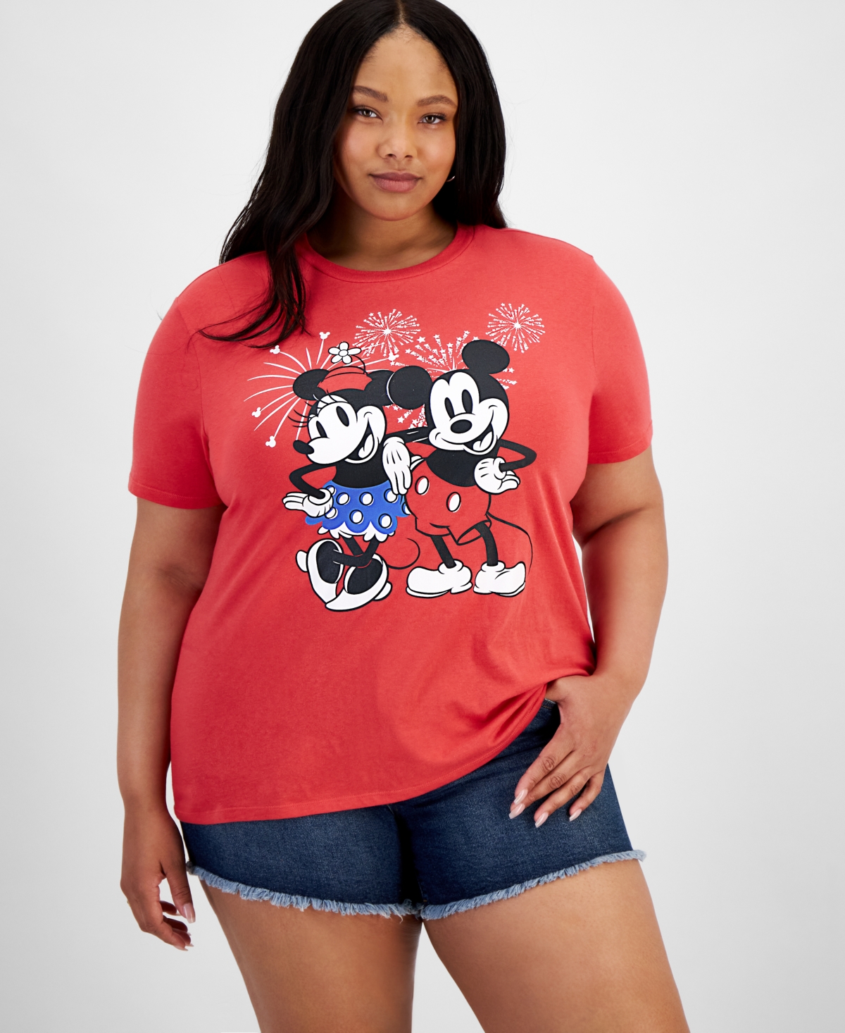 Trendy Plus Size Mickey And Minnie Graphic T-Shirt - Red