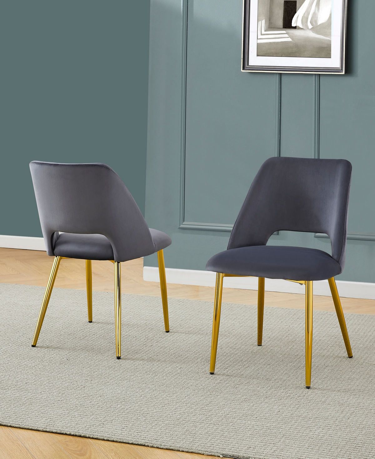 Best Quality Furniture 23" L X 20" W X 32" H Velvet Upholstered Side Chairs With Gold-tone Chrome Legs, Set Of 2