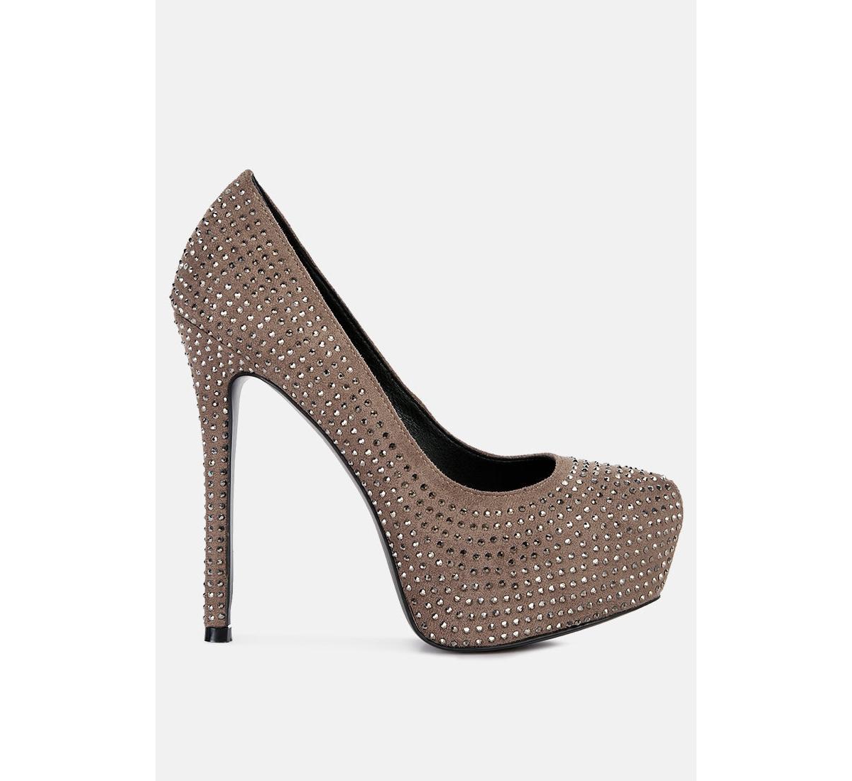 Clarisse diamante faux suede high heeled pumps - Taupe
