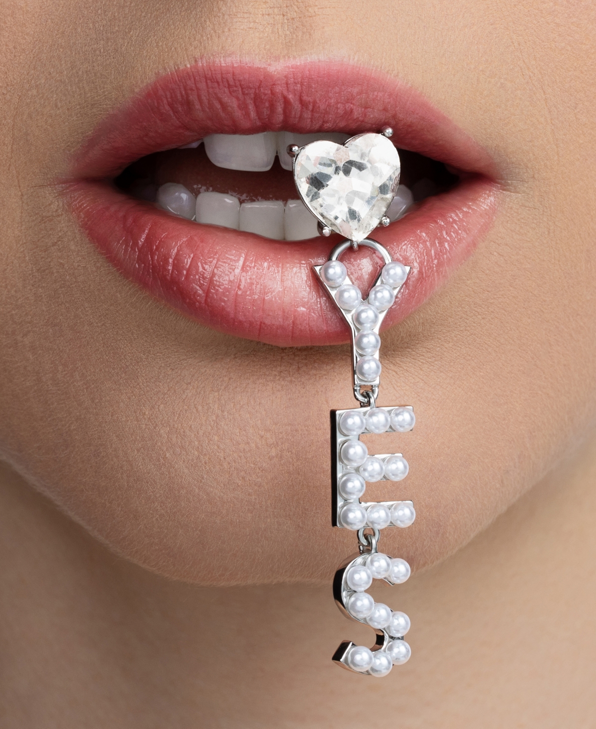 Shop Kleinfeld Faux Stone Heart Imitation Pearl Yes Statement Drop Earrings In Pearl,rhodium
