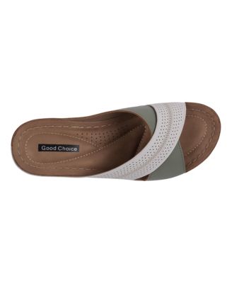 Women's Hayden Perforated Contrast Cross Strap Wedge Sandals