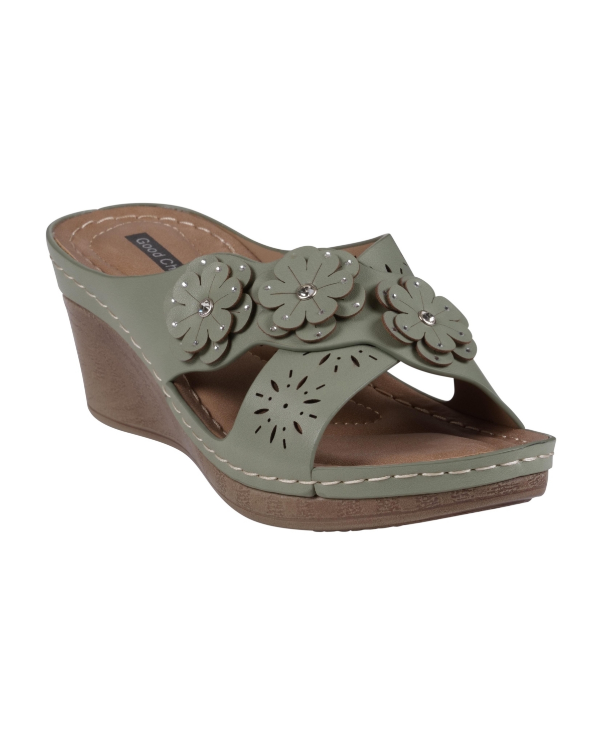 Gc Shoes Women's Miller Cross Strap Flower Slip-on Wedge Sandals In Green