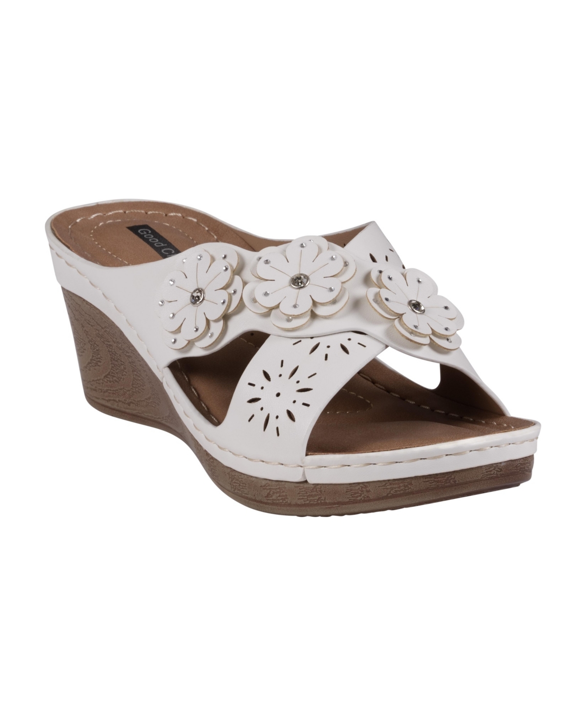 Gc Shoes Women's Miller Cross Strap Flower Slip-on Wedge Sandals In White