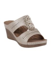 Twine Woven Floral Cross-Strap Wedges Sandals