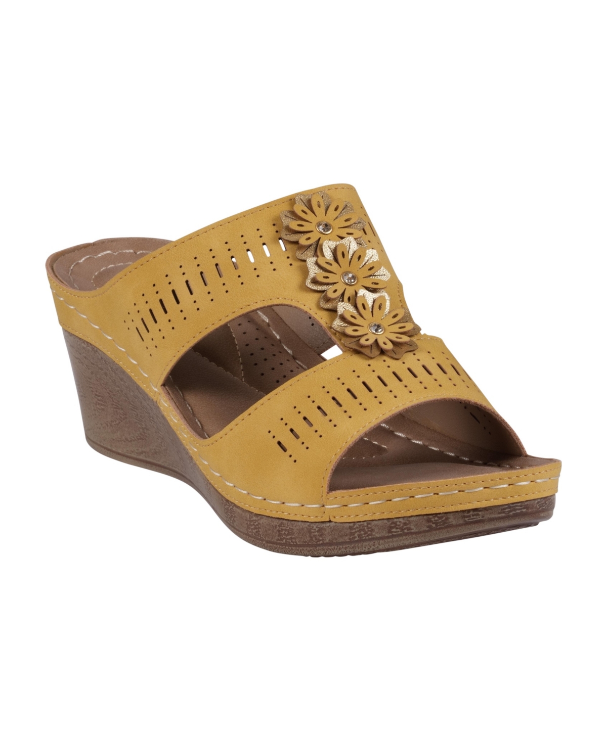 Gc Shoes Women's Lisette Flower Perforated Wedge Sandals In Yellow