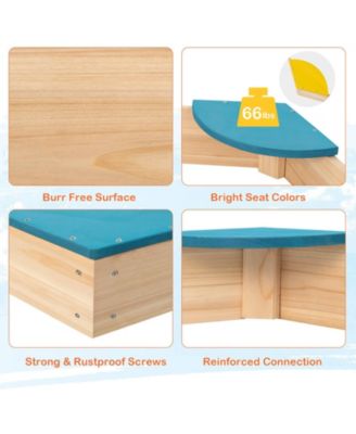 Outdoor Solid Wood Sandbox with 6 Built-in Fan-shaped Seats