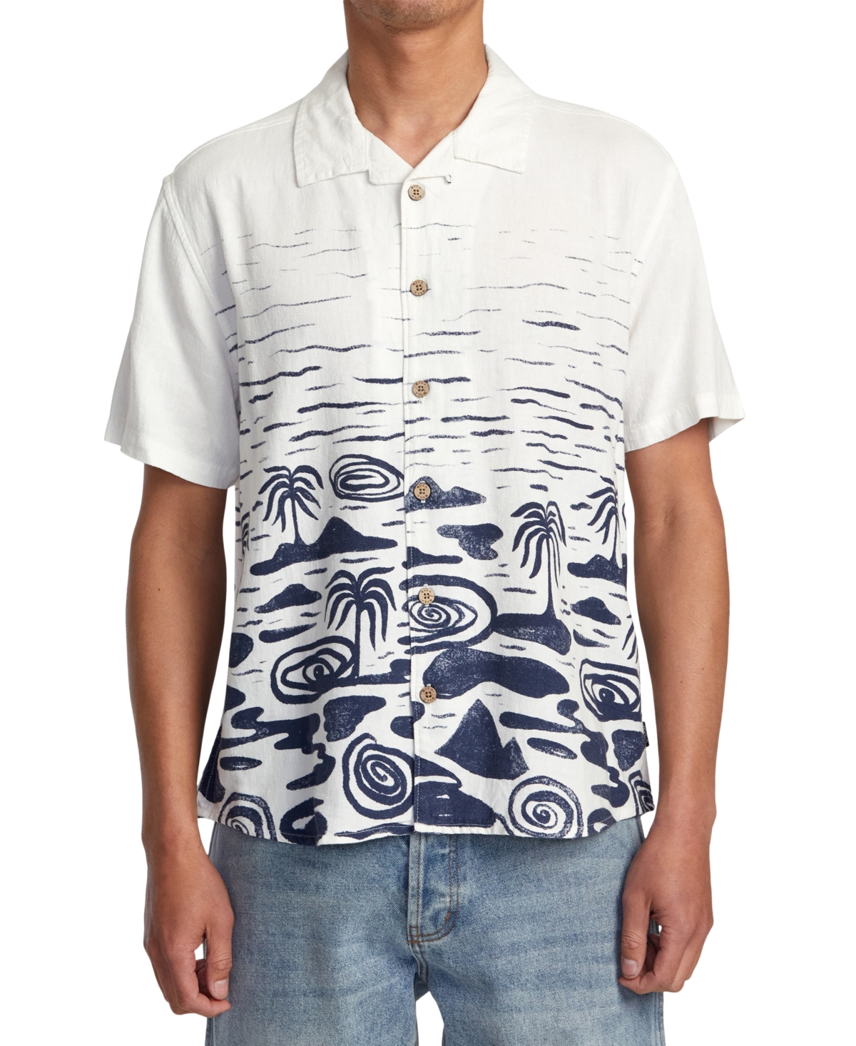 Shop Rvca Men's Wasted Palms Short Sleeve Shirt In Natural