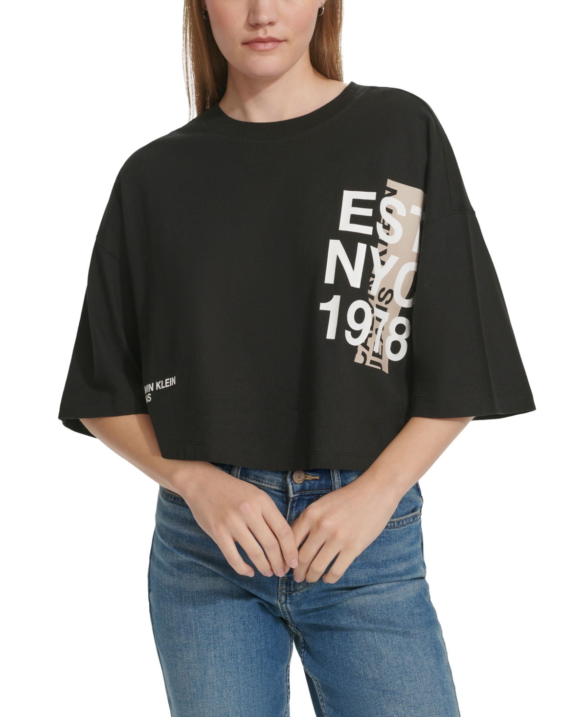 Women's Vertical-Logo Cropped T-Shirt - Blk Wht