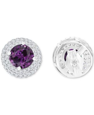 Amethyst (1-1/2 ct. t.w.) & Lab-Grown White Sapphire (1/2 ct. t.w.) Halo Birthstone Stud Earrings in Sterling Silver (Also in Additional Birthstones)