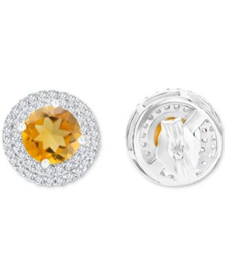 Amethyst (1-1/2 ct. t.w.) & Lab-Grown White Sapphire (1/2 ct. t.w.) Halo Birthstone Stud Earrings in Sterling Silver (Also in Additional Birthstones)