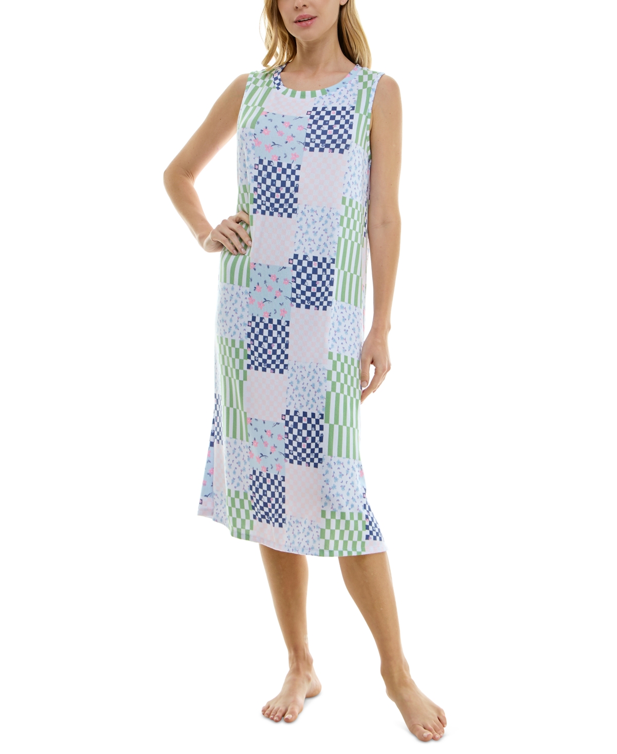 Shop Roudelain Women's Printed Sleeveless Nightgown In Ditsy Check