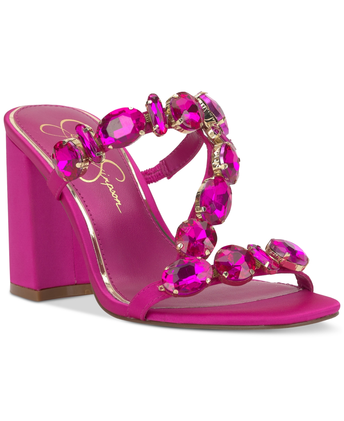 Jessica Simpson Women's Amilir Embellished Block-heel Dress Sandals In Bright Pink Satin