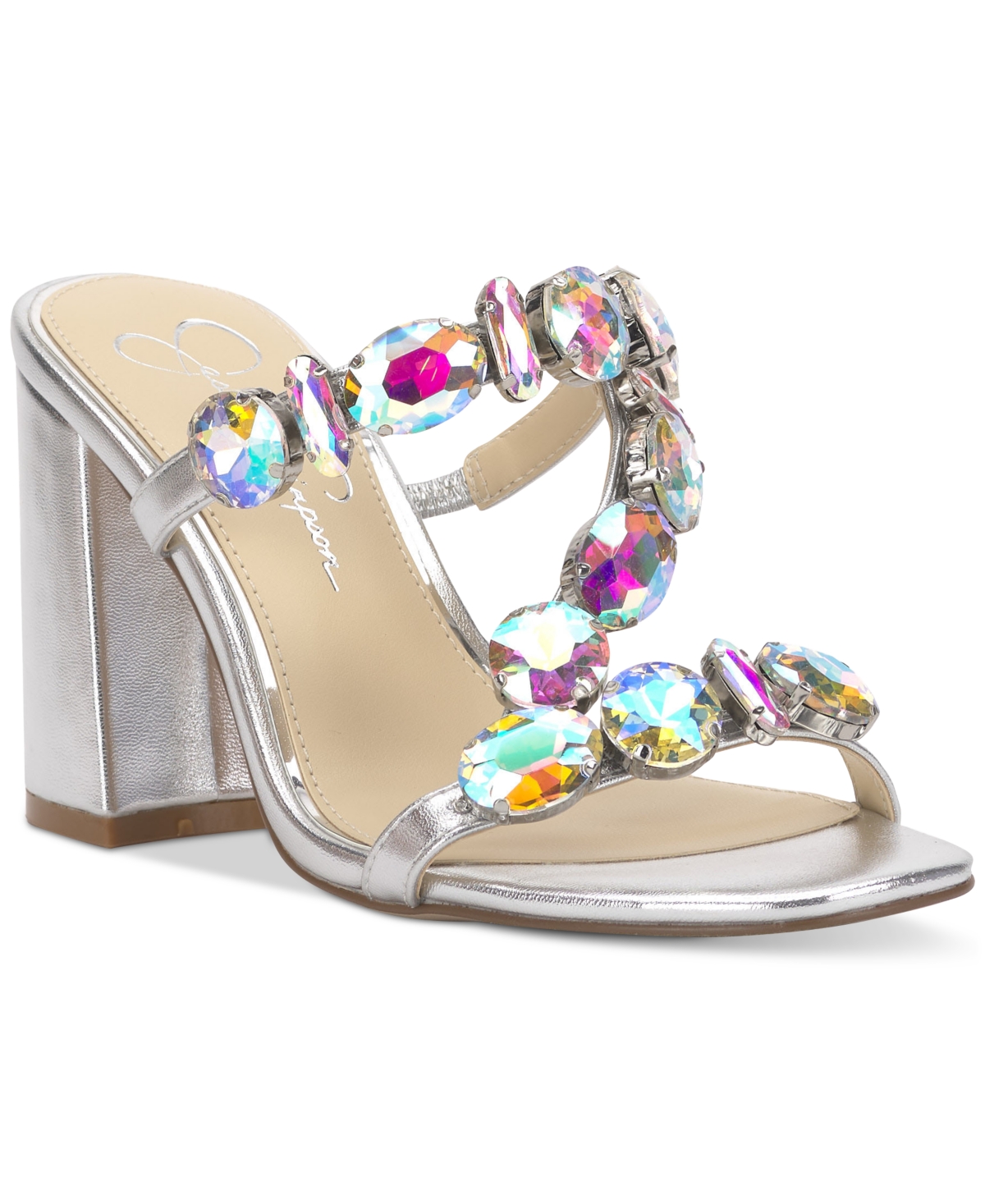 Jessica Simpson Women's Amilir Embellished Block-heel Dress Sandals In Silver Faux Leather