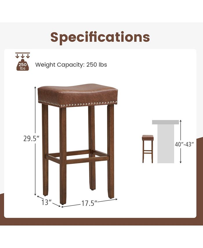 Costway 29.5" Wood Frame PU Leather Upholstered Bar Stools Set of 2