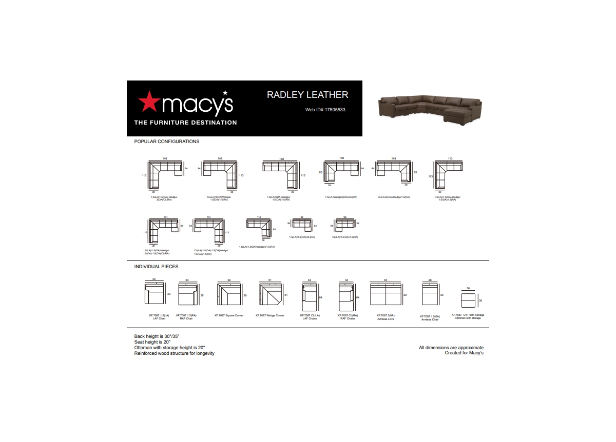 Shop Macy's Radley 141" 6-pc. Leather Wedge Modular Chaise Sectional, Created For  In Slate Grey