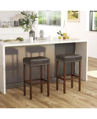 29.5" Wood Frame PU Leather Upholstered Bar Stools Set of 2 with Footrests