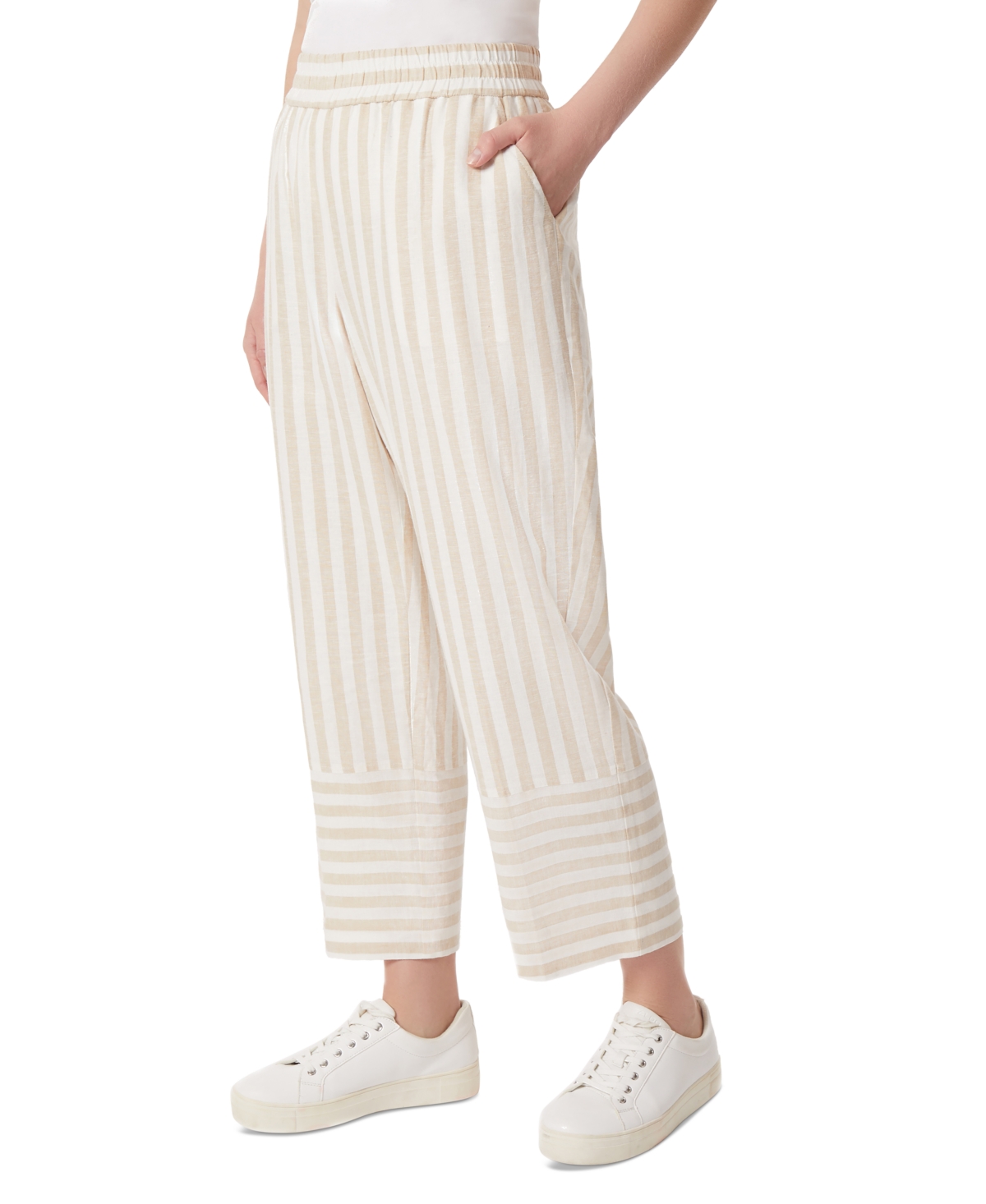 Shop Jones New York Women's Striped Pull-on Cropped Trousers In Natural