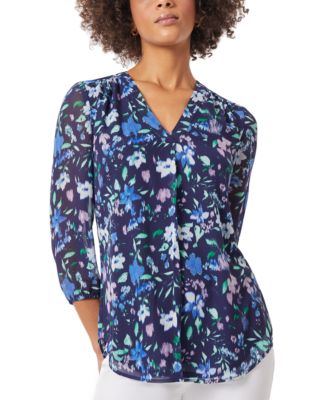 Jones New York - Women's Floral-Print 3/4-Sleeve V-Neck Top