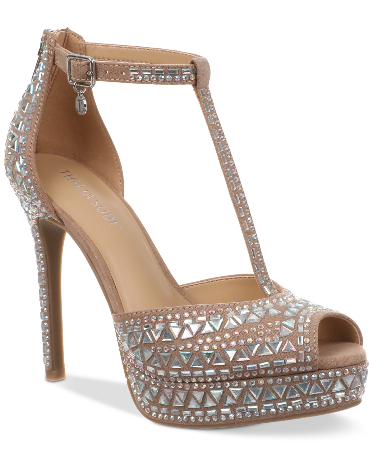 Thalia Sodi Women's Chacey Embellished T-strap Platform Pumps In Nude
