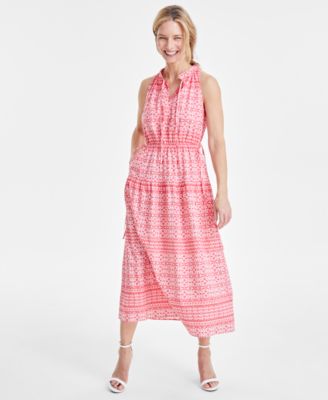 Anne Klein - Women's Sleeveless Halter-Neck Cotton Midi Dress