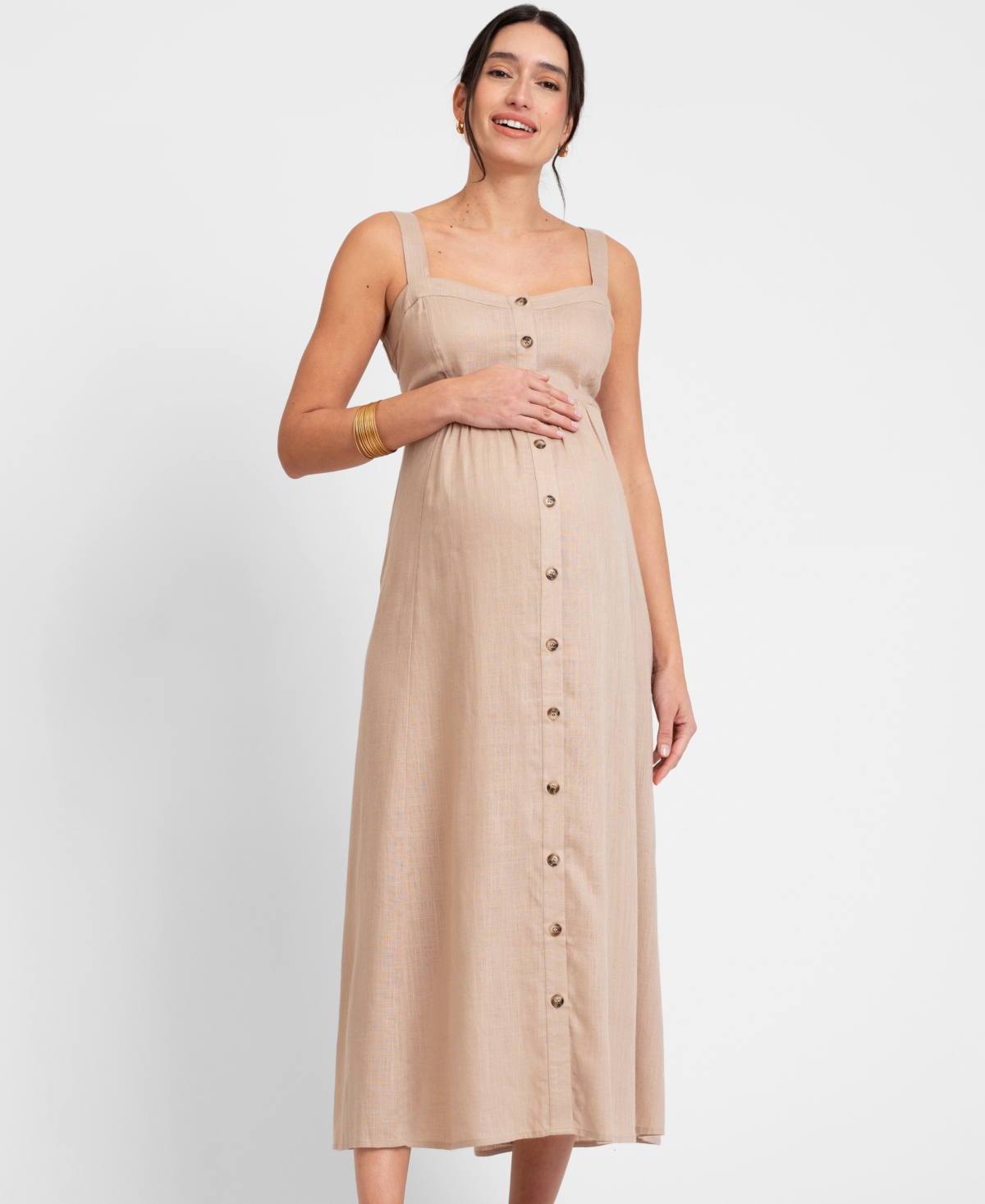 Shop Seraphine Women's Linen-blend Button-front Midi Dress In Taupe