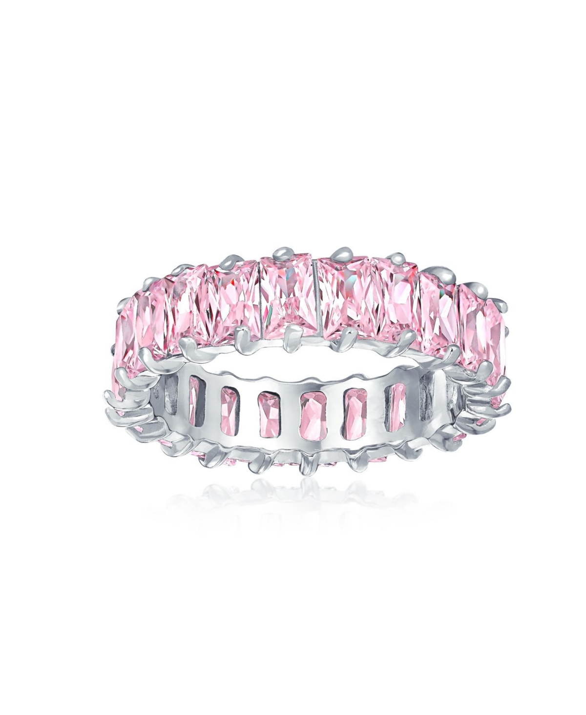 Bling Jewelry Cubic Zirconia Channel Set Rectangle Emerald Cut Baguette Cz Eternity Band .925 Sterling Silver 4MM Stackable Rings