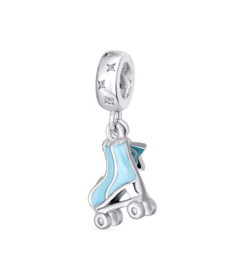 Sport Roller Rink Star Dangling Blue Roller Skates Bead Fits European Charm Bracelet Enamel Sterling Silver