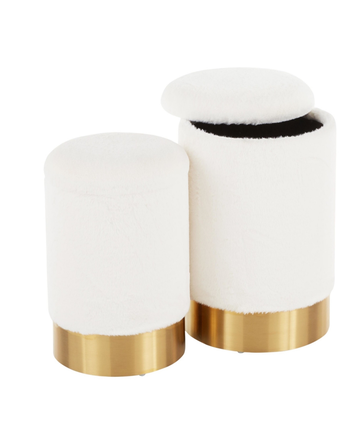 Lumisource Marla Contemporary Nesting Ottoman Set In Metal And Plush Fabric By  In Cream Plush Fabric