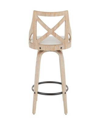 Charlotte 26" Farmhouse Fixed Height Counter Stool With Swivel in Washed Wood and Fabric by - Set of 2